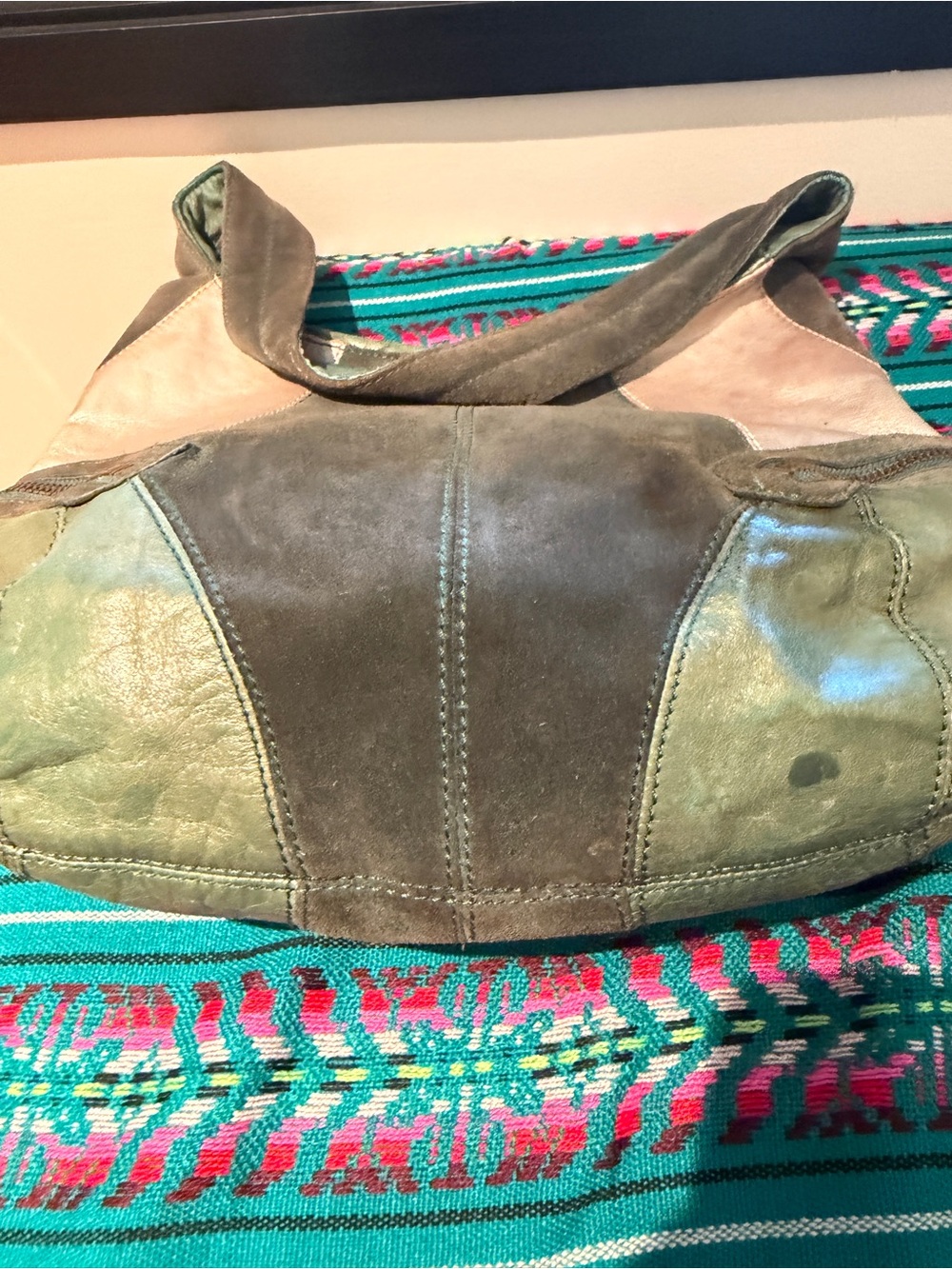Marc Jacobs Vintage Colorblock Leather Suede Hobo Shoulder Bag Green - Picture 4 of 13